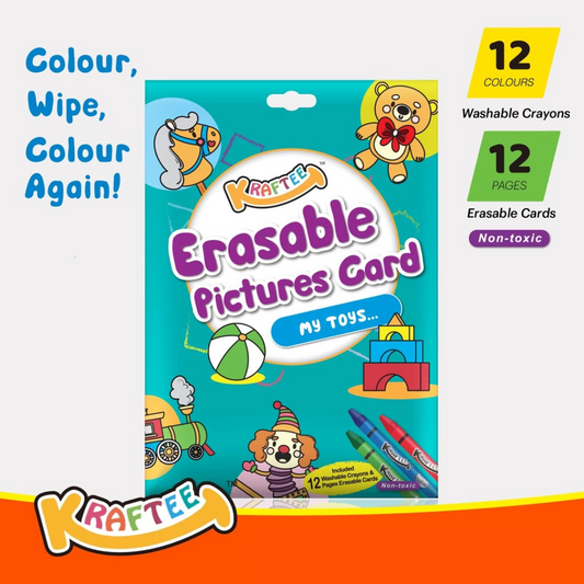 Kraftee Erasable Pictures Card - My Toys with 12ct Washable Crayons