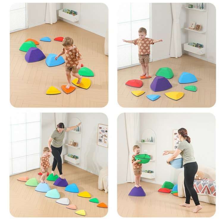 Gaabi Triangular Stepping Stone (9pcs) for Balance with Non-Slip Bottom - Exercise Coordination and Stability