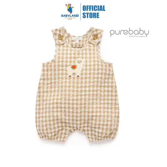 Purebaby Organic Llama Gingham Romper - Iburrito Gingham