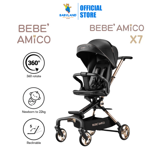 Bebe Amico Dual Two Ways Facing Stroller X7 With 360 Rotation Seat - Black