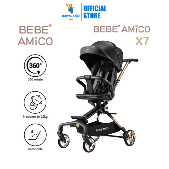 Bebe Amico Dual Two Ways Facing Stroller X7 With 360 Rotation Seat - Black