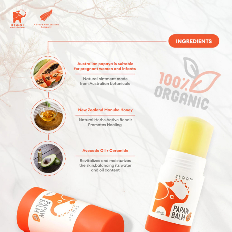 BEGGI Papaw Balm Natural Papaya Extract Moisturizer Lip Hands Body (55g)