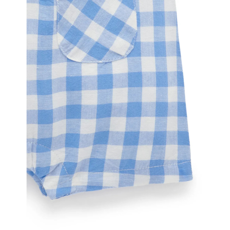 Purebaby Organic Ocean Gingham Linen Blend Romper