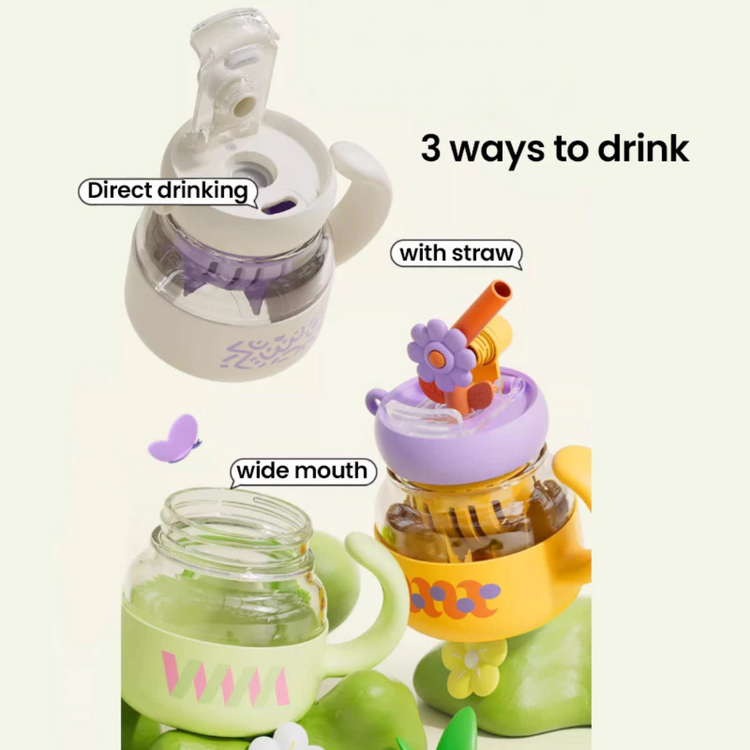 Cocosmile 8313 Coco Flower Desktop Straw Glass Cup 800ml - Green