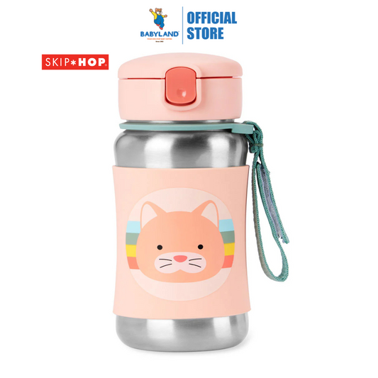 Skip Hop Zoo Stainless Steel Straw Bottle 360ml - Cat