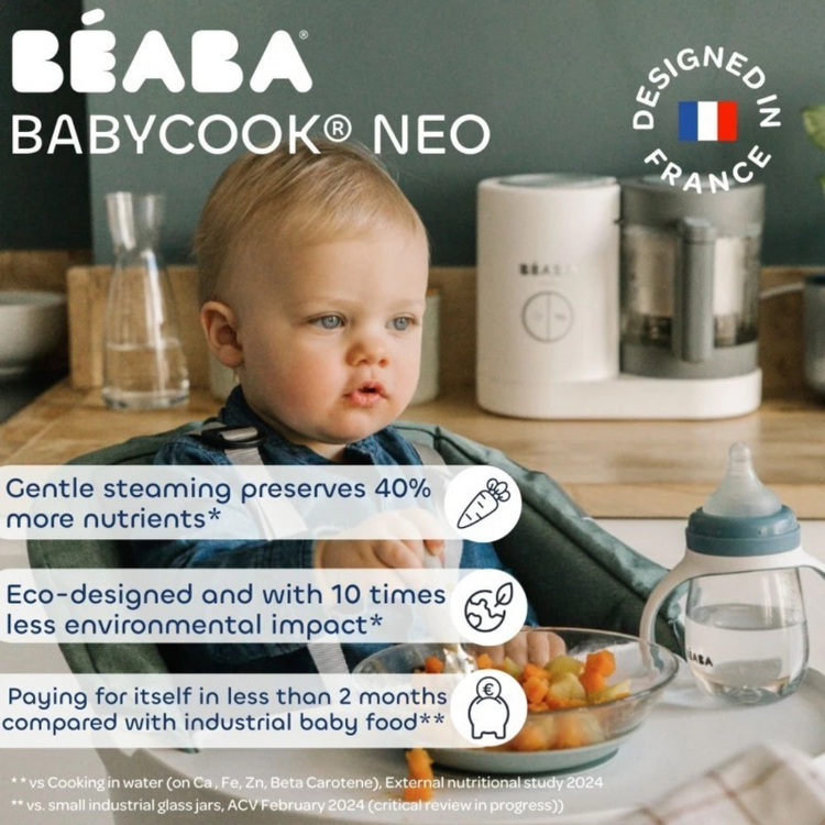 Beaba Babycook Neo Baby Food Processor Homemade Nutritious Healthy Food Steams, Blends, Defrosts and Reheats in 15mins