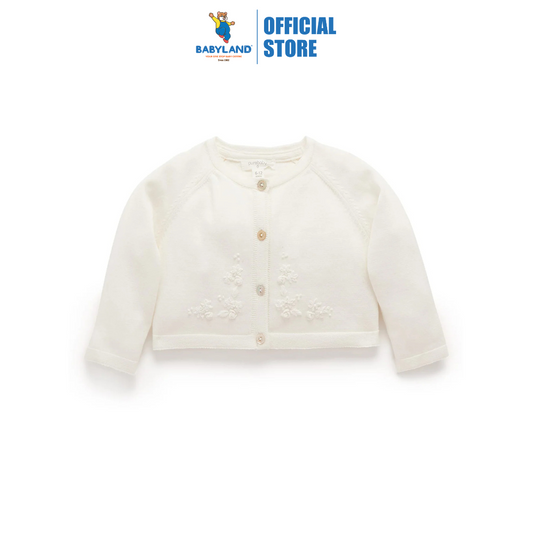 Purebaby Organic Embroidered Cardigan - Vanilla