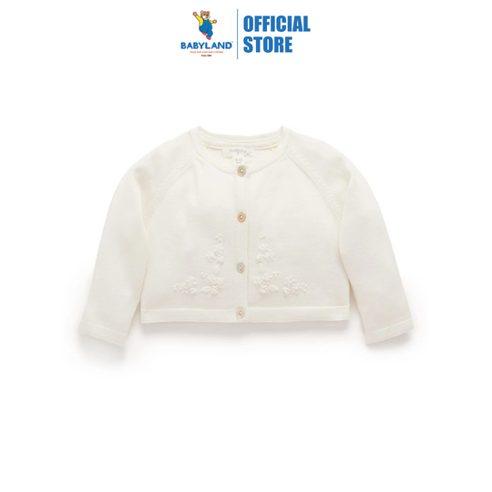 Purebaby Organic Embroidered Cardigan - Vanilla