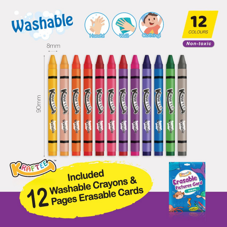 Kraftee Erasable Pictures Card - Sealife with 12ct Washable Crayons