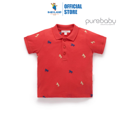 Purebaby Organic Horse Polo Shirt - Horse Broderie Print