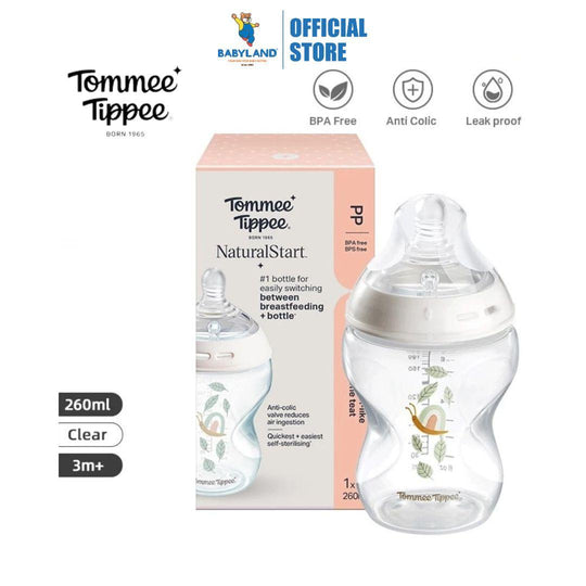 Tommee Tippee Natural Start PP Decorated Bottle 260ml - Snail – BPA-free, Soft Silicone Teat, Anti-Colic Valve