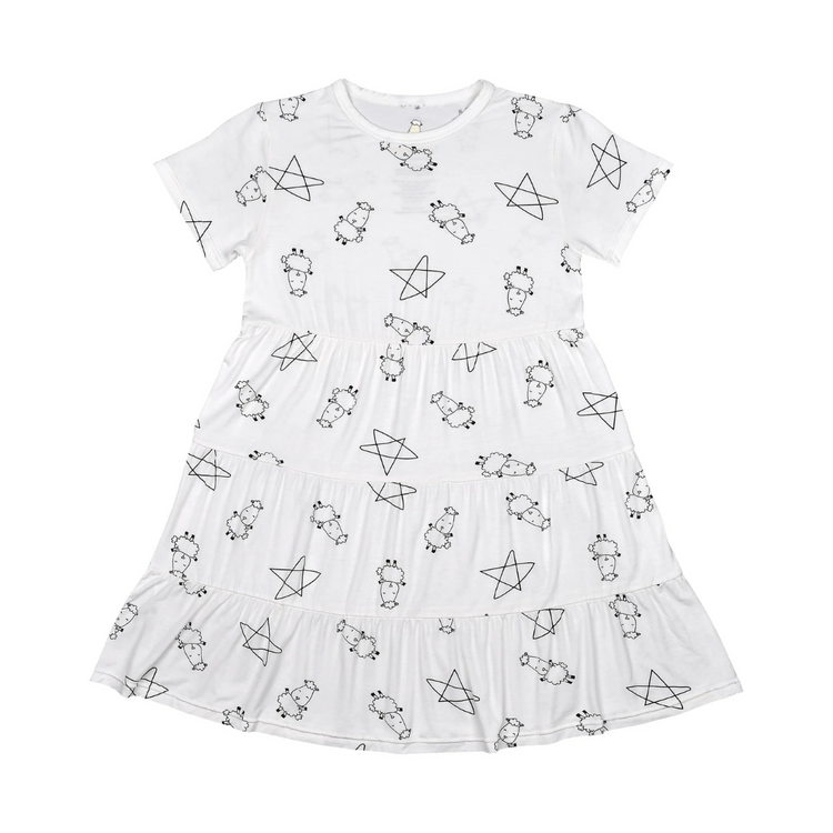 Baa Baa Sheepz Tiered Dress Cute Big Star & Sheepz White