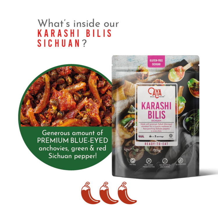 Aya Real Food Karashi Bilis (120g) | Original, Kombu, Garlic & Sichuan