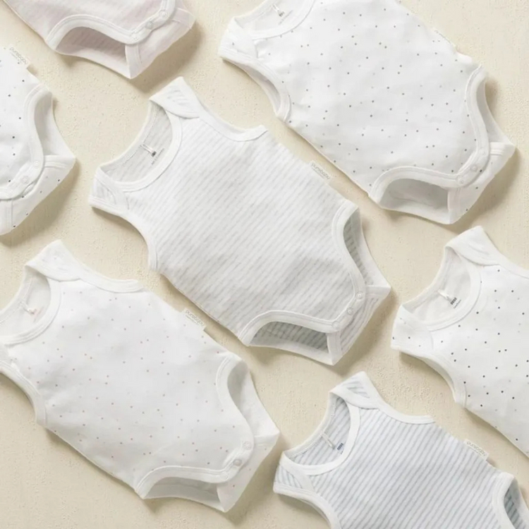 Purebaby 2 Pack Organic Singlet Bodysuit - Pale Blue Pack (Stripe / Polka Dot)