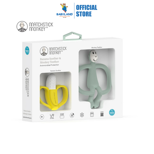Matchstick Monkey Banana Soother & Teether Gift Set - Mint Green
