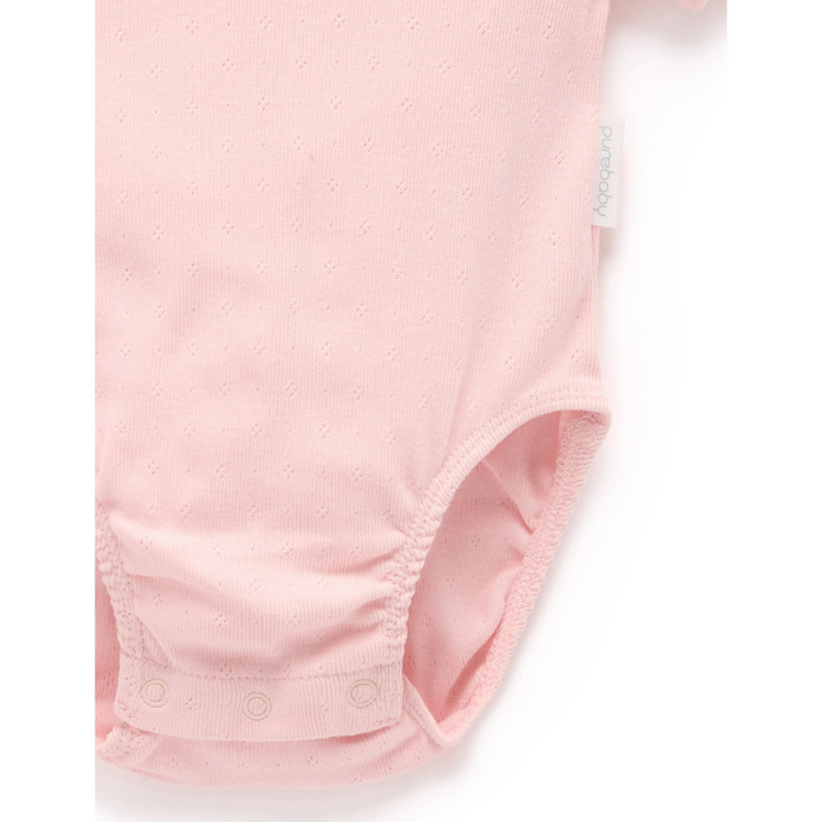 Purebaby Organic Guava Print Pointelle Ruffle Bodysuit