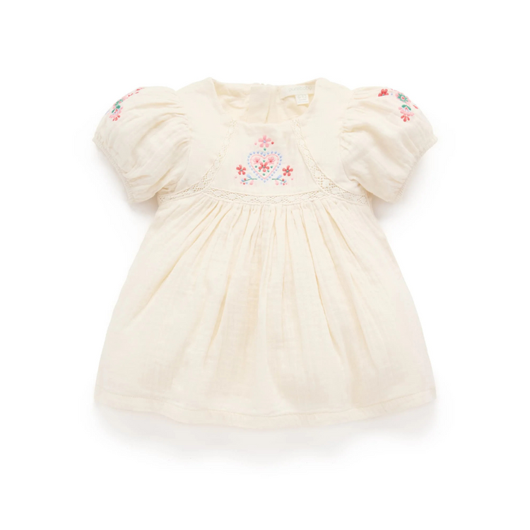 Purebaby Organic Cloud Print Embroidered Dress