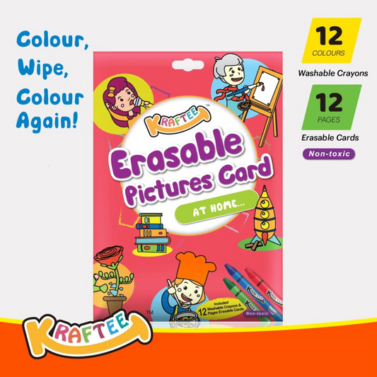 Kraftee Erasable Pictures Card - At Home with 12ct Washable Crayons