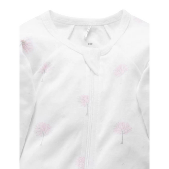 Purebaby Organic Zip Growsuit - Pale Pink Tree Print