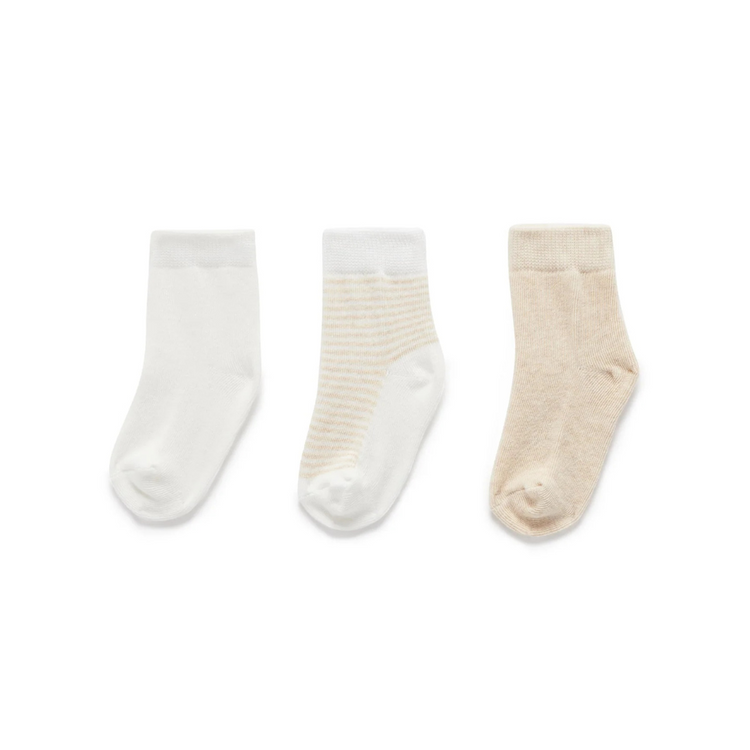 Purebaby 3 Organic Sock Pack - Wheat Melange & Vanilla