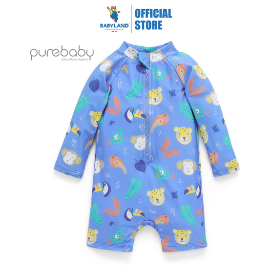 Purebaby Organic Jungle Faces Long Sleeve Rashie Sunsuit