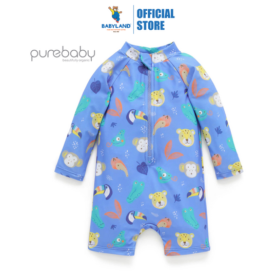 Purebaby Organic Jungle Faces Long Sleeve Rashie Sunsuit