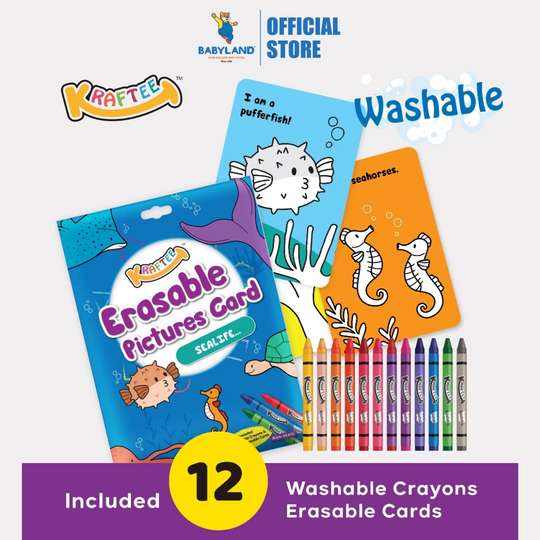 Kraftee Erasable Pictures Card - Sealife with 12ct Washable Crayons