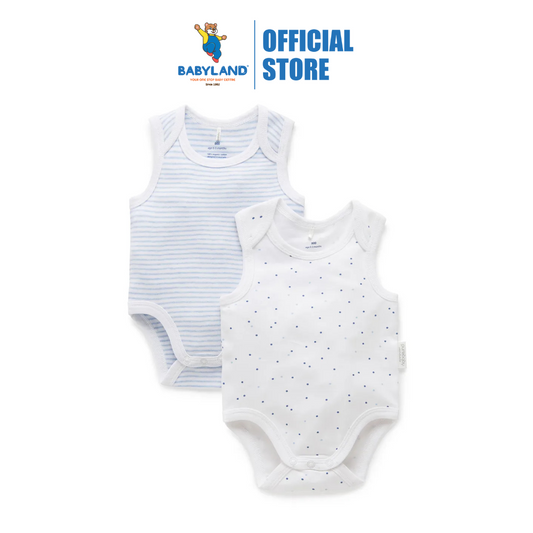 Purebaby 2 Pack Organic Singlet Bodysuit - Pale Blue Pack (Stripe / Polka Dot)