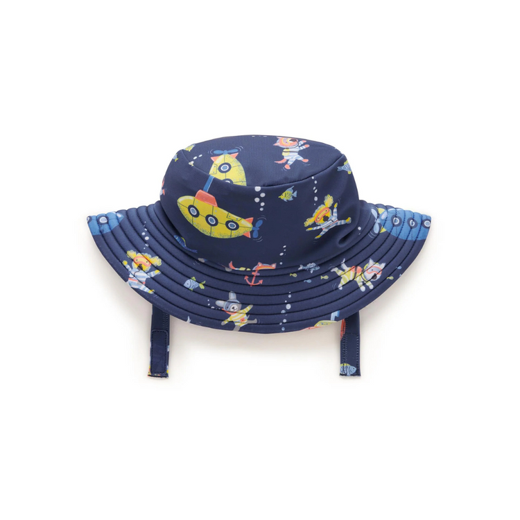 Purebaby Organic Broad Brim Swim Hat - Submarine Print