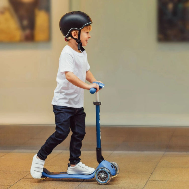Globber 432-120-2 Primo Foldable Lights Scooter For Kids Age 3+ Up To 50Kg - Grey Red with Anodized T-bar