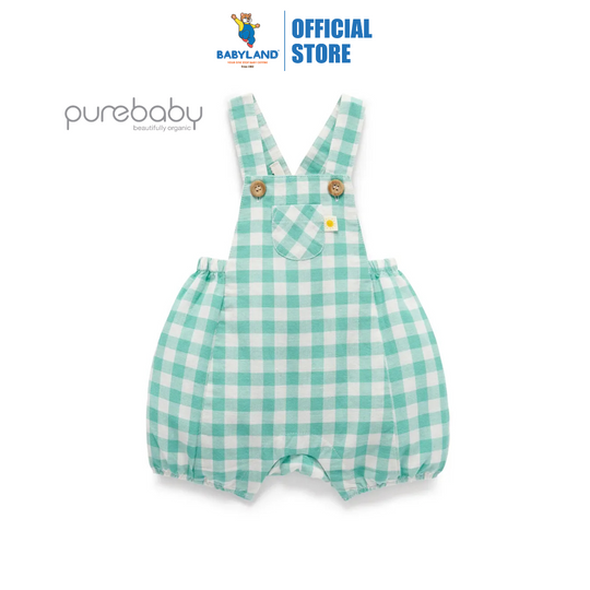 Purebaby Organic Lagoon Gingham Linen Blend Overralls
