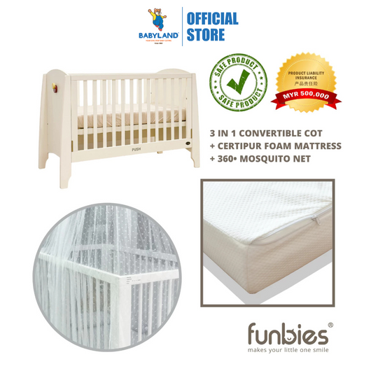 Funbies Gina Baby Cot Set (Beige) (60 x 120cm) | 3in1 Baby Cot