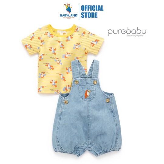 Purebaby Organic Toucan Overall Set - Faded Denim