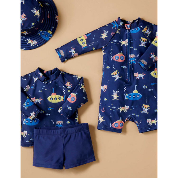 Purebaby Organic Broad Brim Swim Hat - Submarine Print