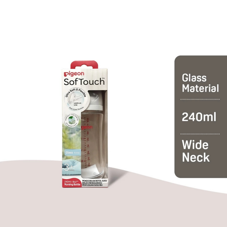 Pigeon SofTouch Wide-Neck Glass Nursing Bottle (160ml/240ml)