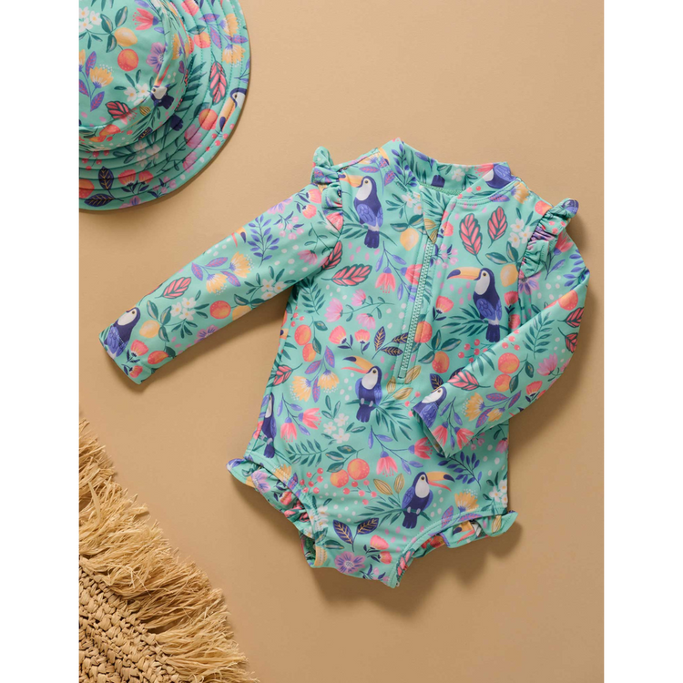 Purebaby Organic Long Sleeve Swimsuit - Toucan Frilly