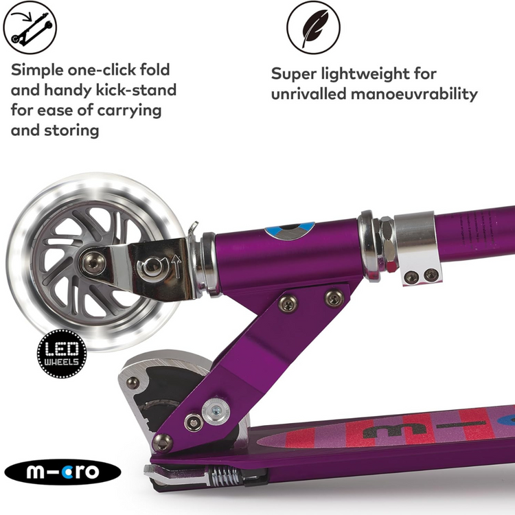 Micro Sprite LED Purple Stripe (5y+) 2-wheel foldable scooter