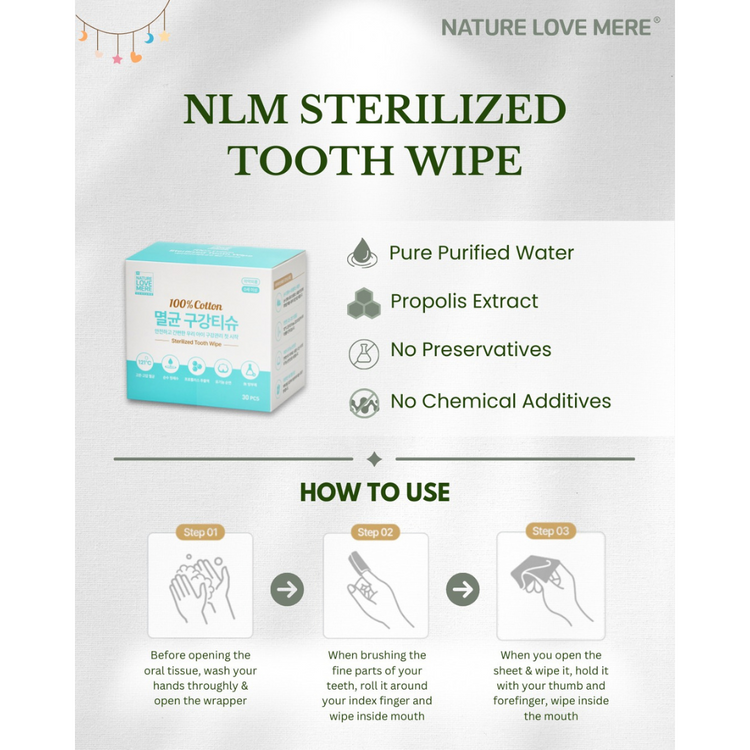 NATURE LOVE MERE Sterilized Tooth Wipe 30pcs (Cotton Fabric)