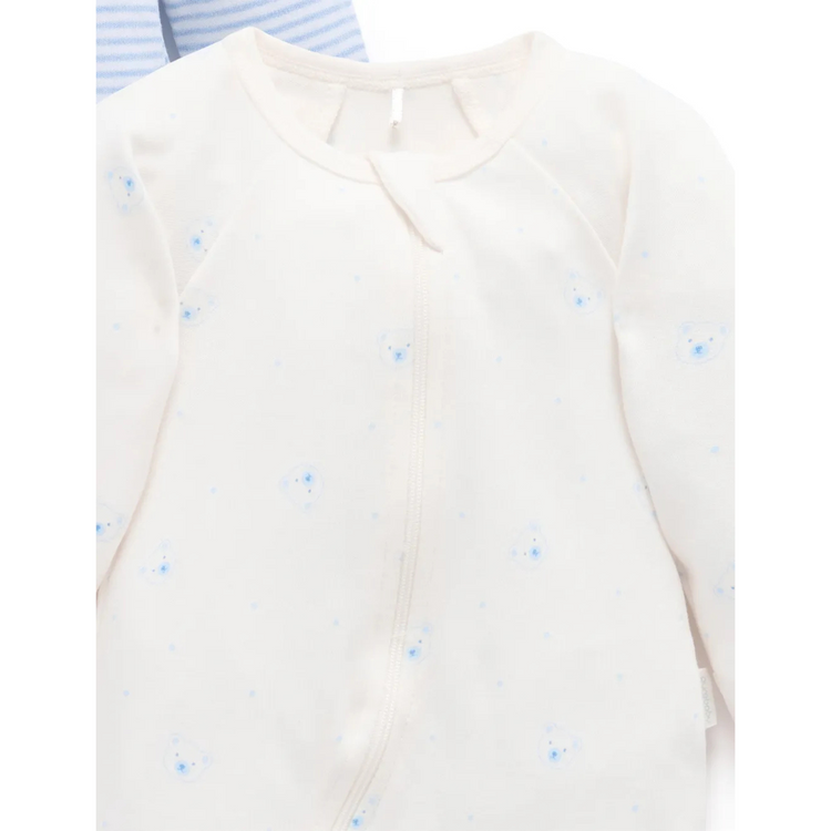 Purebaby 2 Pack Organic Sleepsuit - Pale Blue Bear