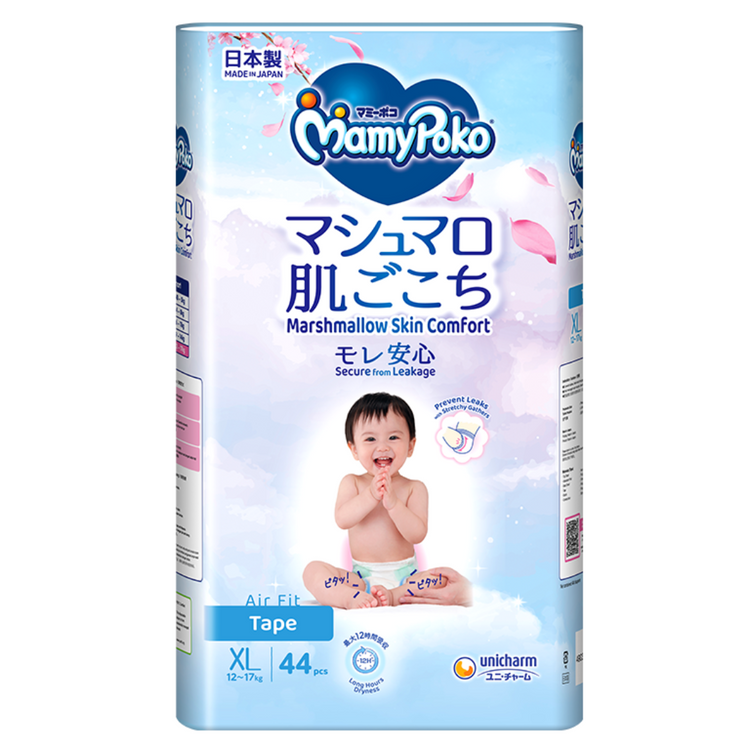 MamyPoko Air Fit Marshmallow Tape Super Premium Baby Diapers - NB90/S84/M64/L54/XL44