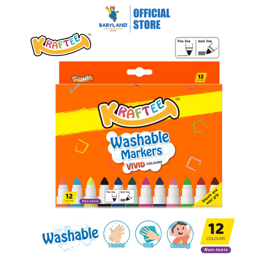 Kraftee 12CT Washable Markers - For Kids Children Art Non-Toxic - Back to School