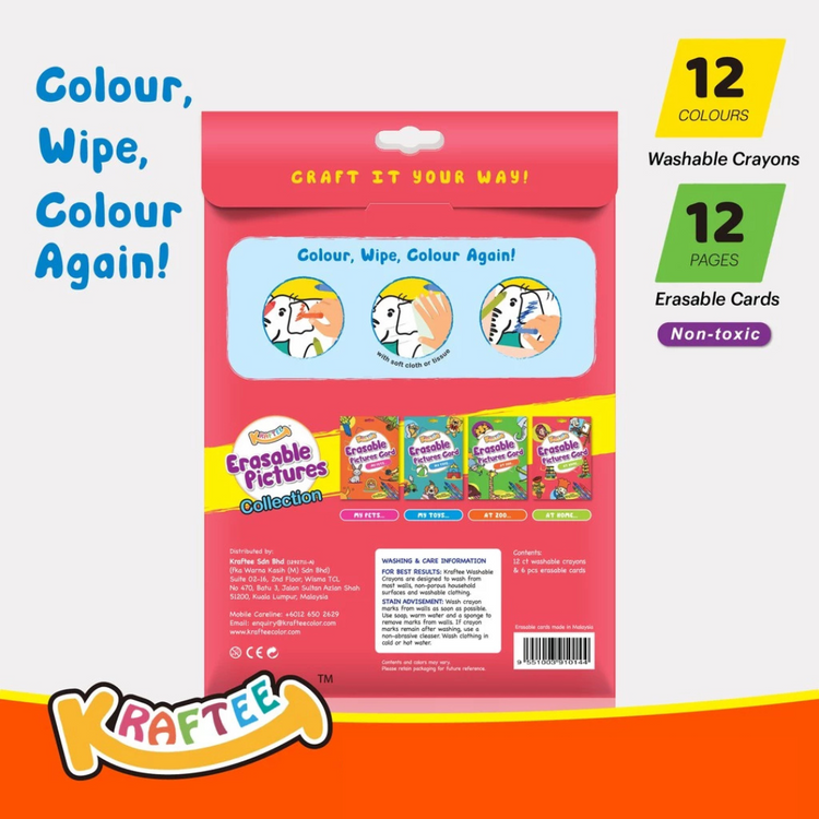 Kraftee Erasable Pictures Card - At Home with 12ct Washable Crayons