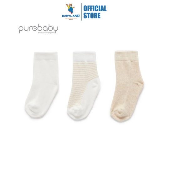 Purebaby 3 Organic Sock Pack - Wheat Melange & Vanilla