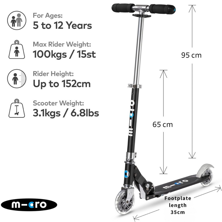 Micro Sprite LED Black (5Y+) 2-wheel foldable scooter