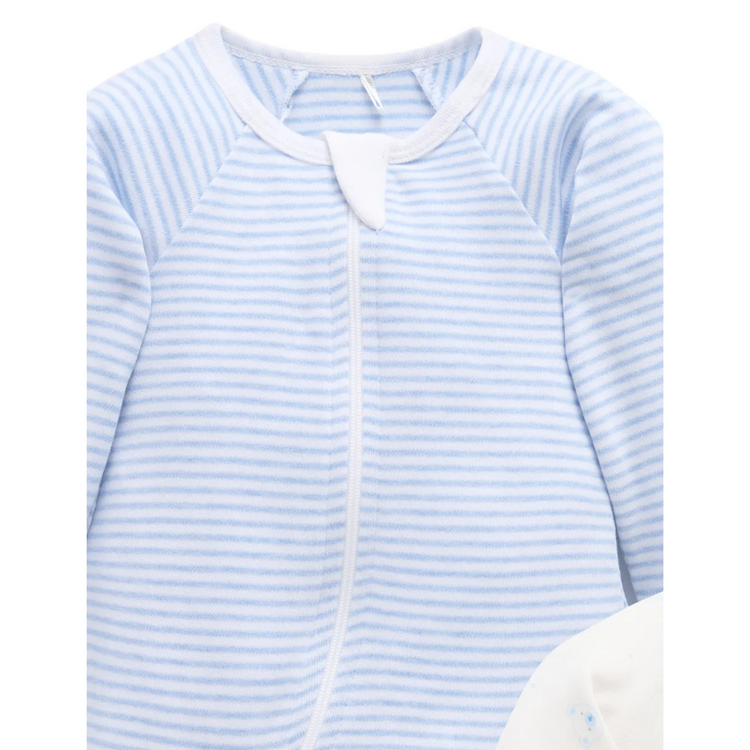 Purebaby 2 Pack Organic Sleepsuit - Pale Blue Bear