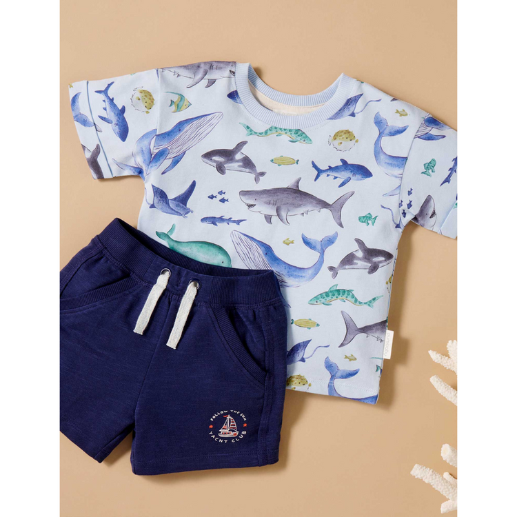 Purebaby Organic Baby Kids Relaxed Tee - Shark Print