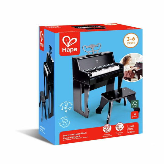 Hape 0629 Learn With Lights Black Piano With Stool Suitable for kids age 3+ years