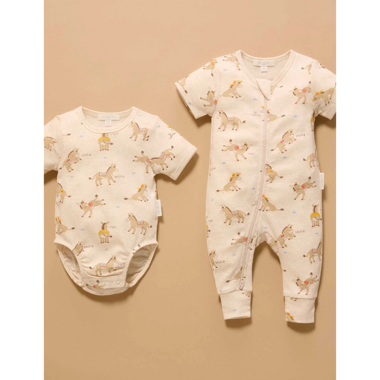 Purebaby Organic Rib Short Sleeve Zip Growsuit - Si Senor