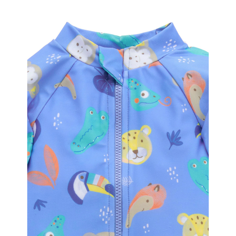 Purebaby Organic Jungle Faces Long Sleeve Rashie Sunsuit