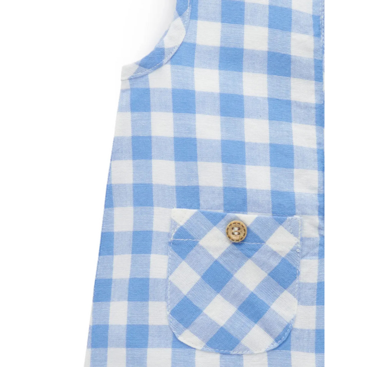 Purebaby Organic Ocean Gingham Linen Blend Romper